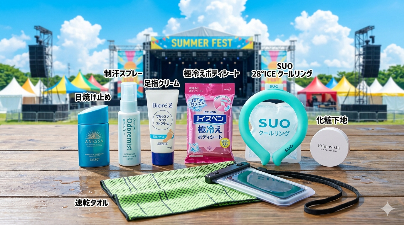 夏フェスの汗対策グッズ10選のイメージ。