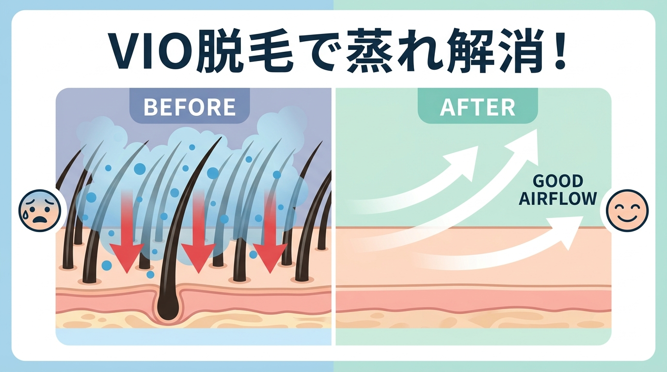 VIO脱毛で蒸れが解消される様子を描いたサムネイル