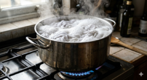 キッチンコンロでオキシクリーンを使い服の汗臭いを根こそぎ消す煮洗いの泡立ち